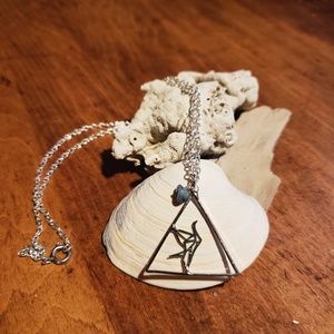 Handmade Origami Crane Silver Necklace with Blue Beach Stone Accent